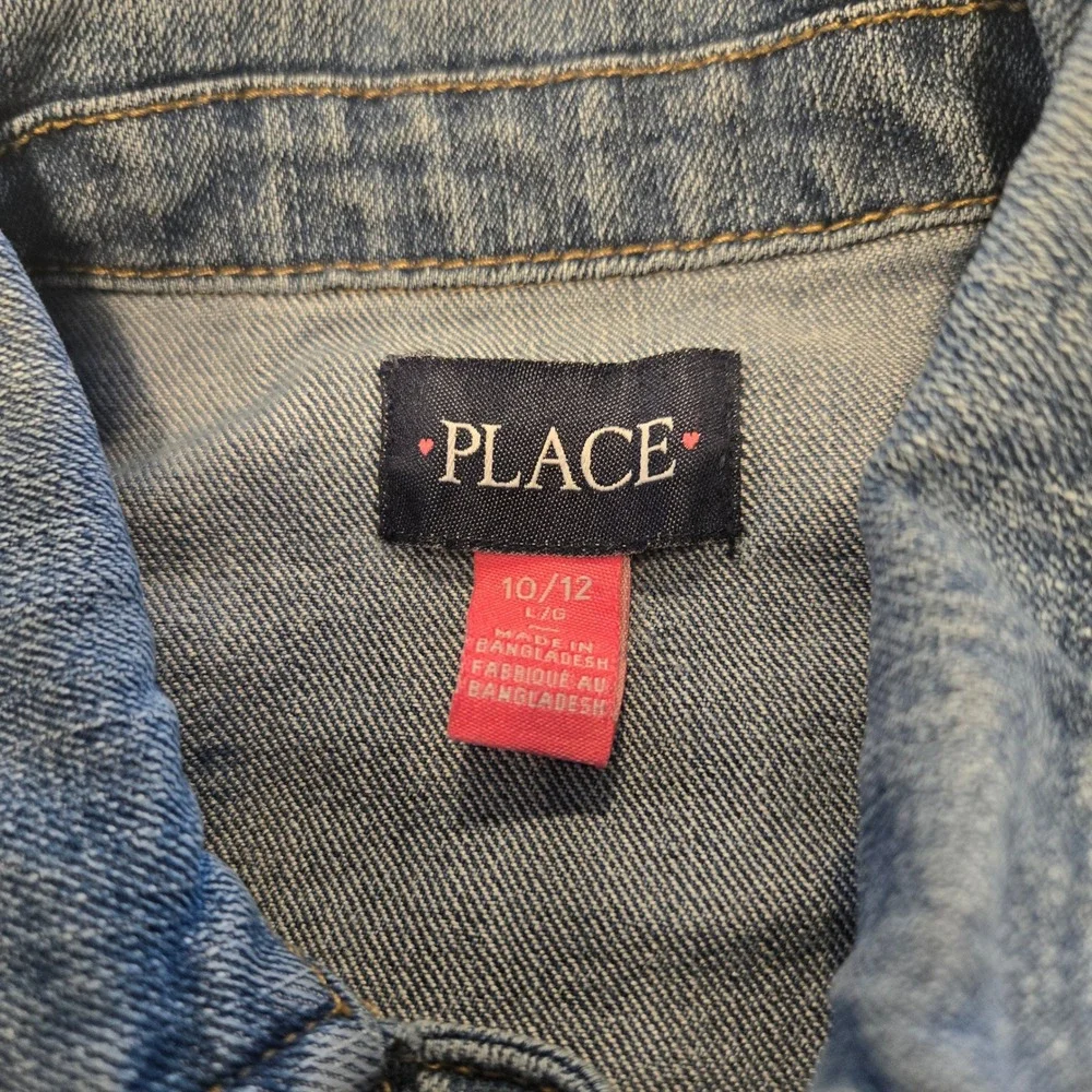 The Childrens Place Girls L 10/12 Denim Jacket Medium Wash Blue Stretch